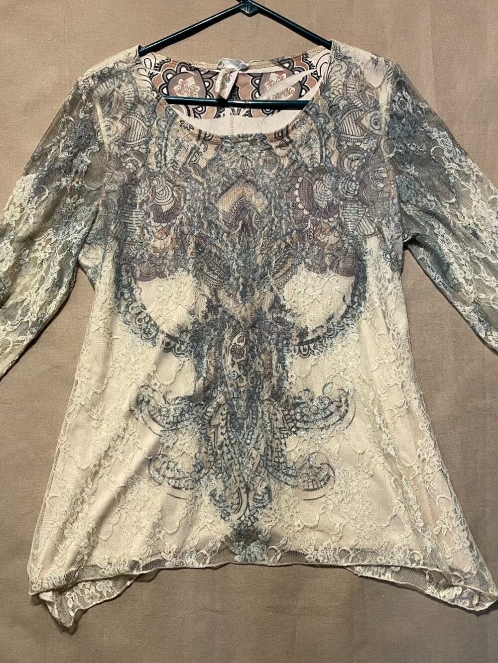 Vintage Y2K Brittany Black Top Size XL Lace Overlay Fairy Goth Boho Goth Grunge